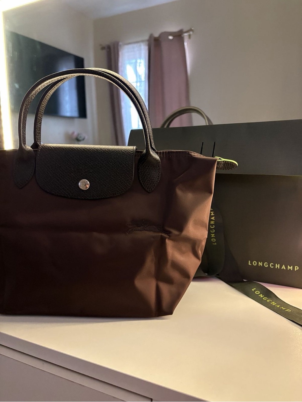 Longchamp Brown and Black Le Pliage Small Tote